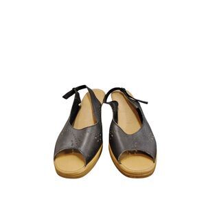 Naturalizer Women's Black Sling Back Open Toe Upper Leather Wedge 6.5‎